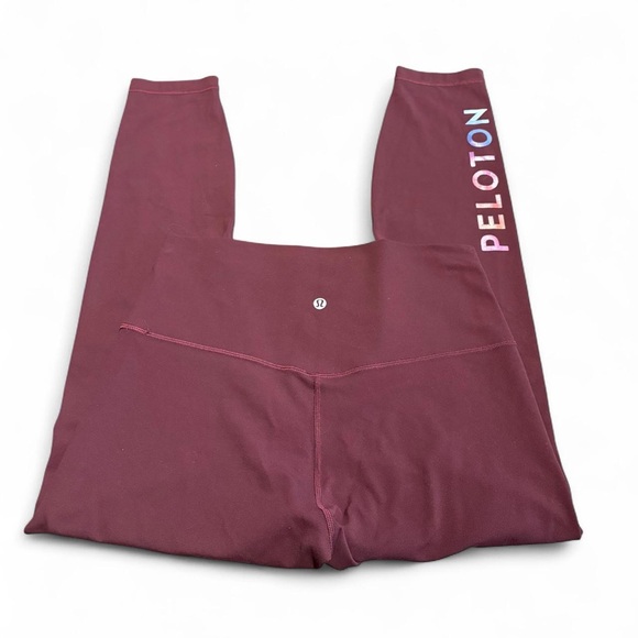 lululemon athletica Pants - Lululemon Athletica Peloton Maroon Leggings with Multicolor Logo LIKE NEW